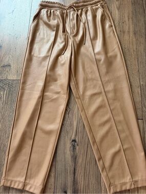 Calia Faux Leather Tapered Jogger Pants Camel Tan Size M EUC